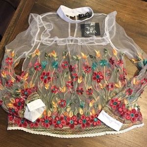 High neck sheer blouse size L